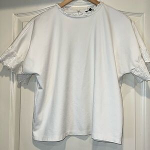 Ann Taylor Eyelet Lace-Trimmed SS White Blouse